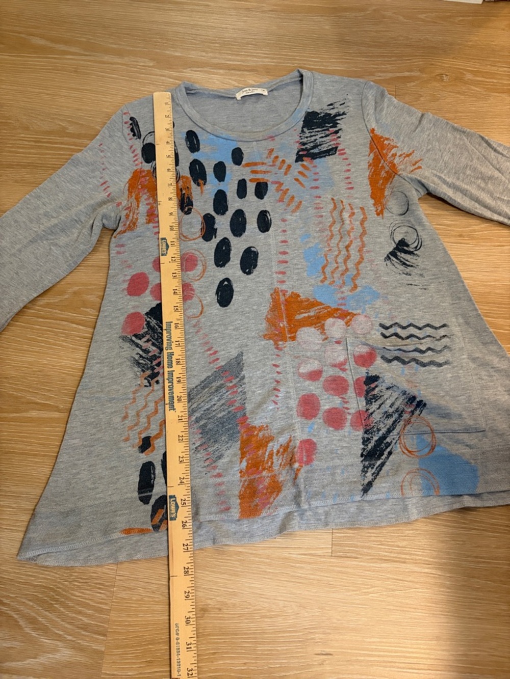 Gray Abstract Print Long Sleeve Top
